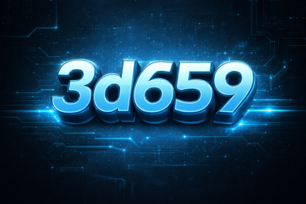 Blue glowing 3D text that reads "3d659".