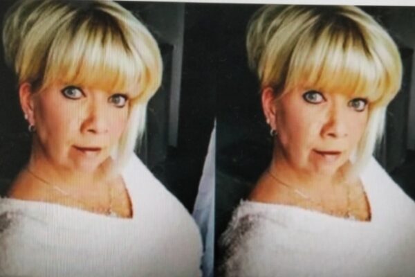 A split-screen image showing two different angles or expressions of the same blonde woman.
