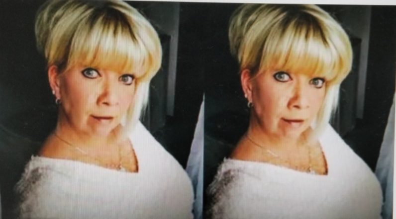A split-screen image showing two different angles or expressions of the same blonde woman.