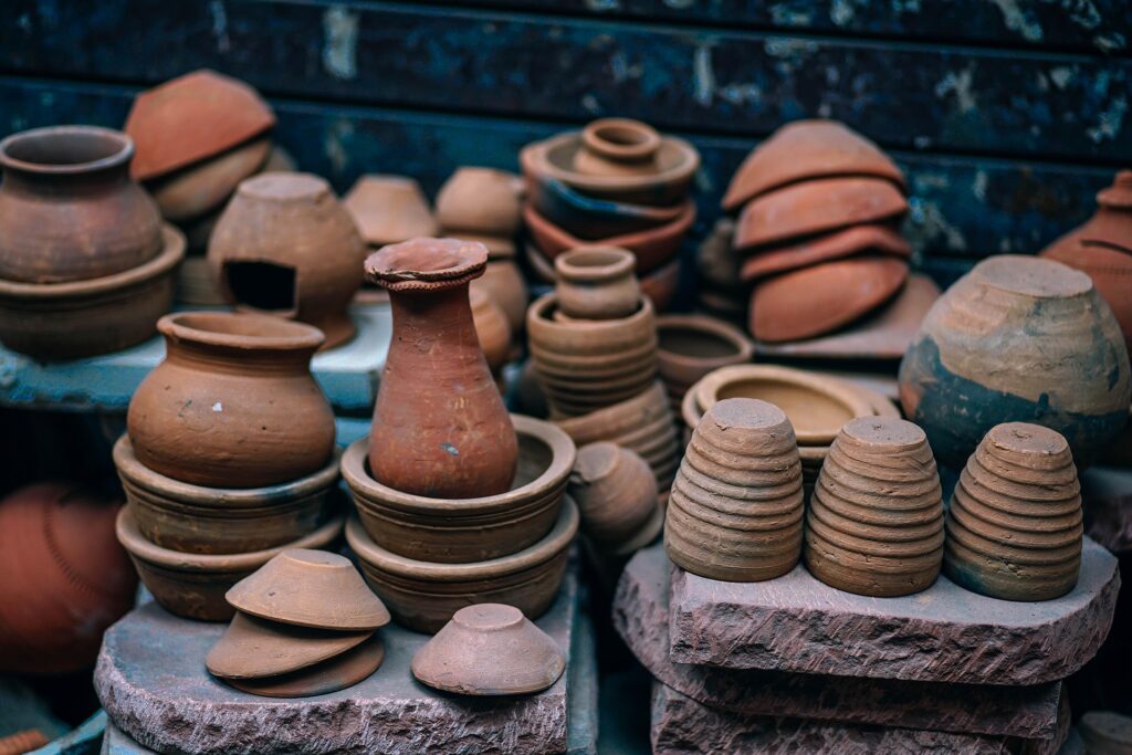 A collection of traditional clay pots and earthenware.
