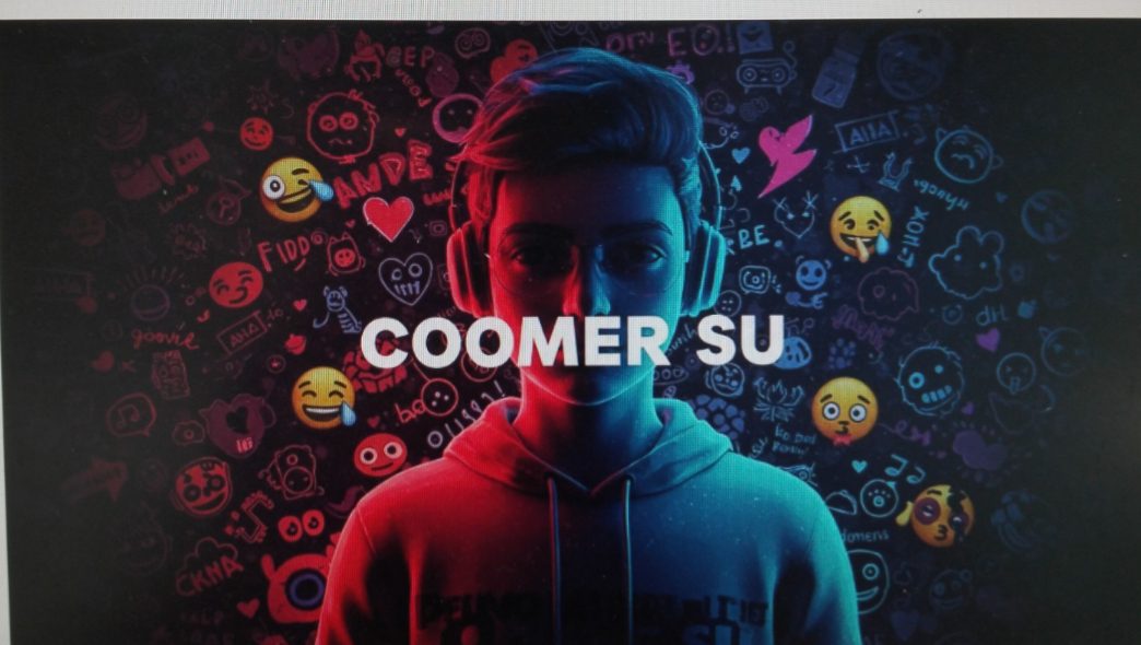 A neon-style portrait of a person with the text "COOMER SU".