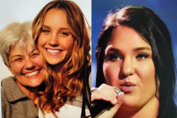 A split image of two famous women smiling.