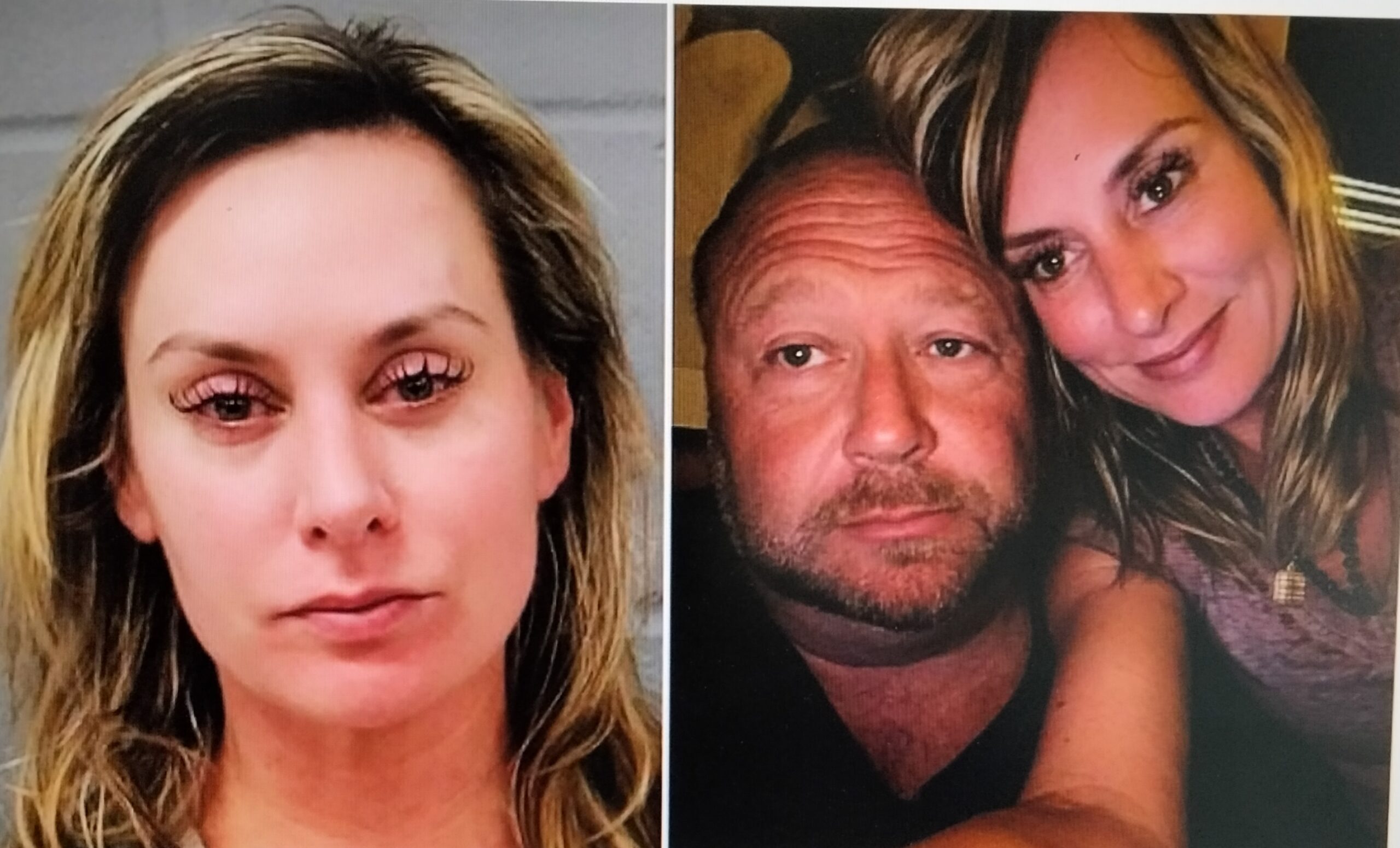 A split photo of Alex Jones and a woman.