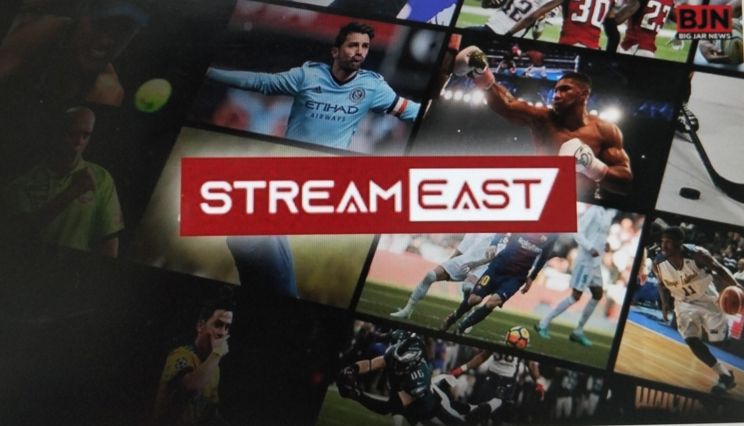A collage of sports players with the "StreamEast" logo in the center.